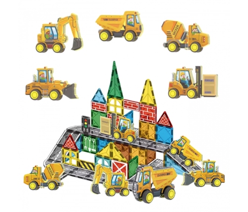 Woopie Zestaw Klocków Magnetycznych z Pojazdami Budowlanymi