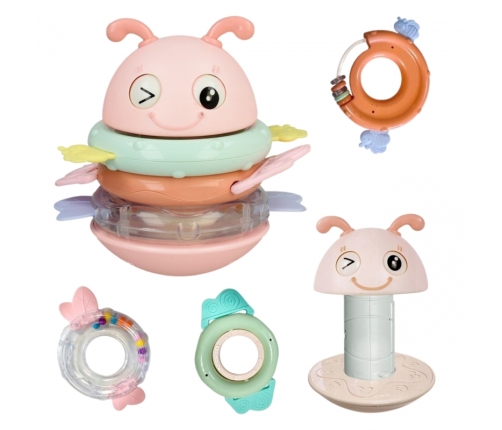 WOOPIE Baby Wańka Wstańka Zabawka Sensoryczna 2w1 Grzechotka Gryzak Różowa