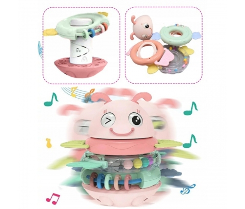 WOOPIE Baby Wańka Wstańka Zabawka Sensoryczna 2w1 Grzechotka Gryzak Różowa