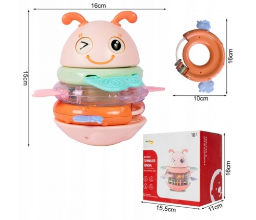 WOOPIE Baby Wańka Wstańka Zabawka Sensoryczna 2w1 Grzechotka Gryzak Różowa