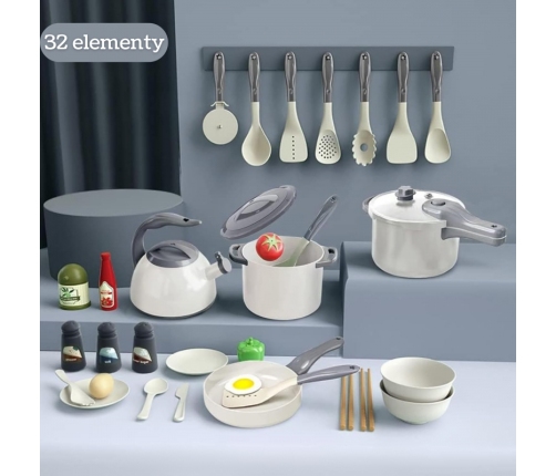 WOOPIE Zestaw Małego Kucharza Garnki Patelnia Czajnik Biały 32el.