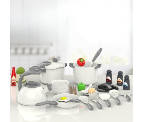 WOOPIE Zestaw Małego Kucharza Garnki Patelnia Czajnik Biały 32el.