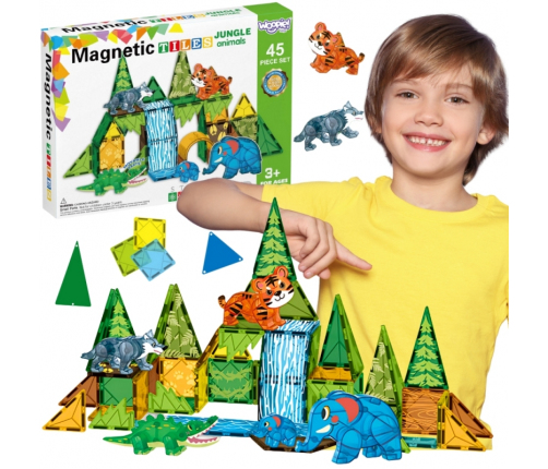 WOOPIE Klocki Magnetyczne Konstrukcyjne 3D Zestaw Edukacyjny Zwierzęta Dżungli 45el.