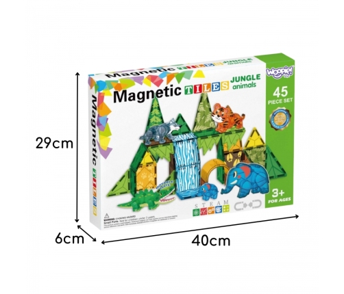 WOOPIE Klocki Magnetyczne Konstrukcyjne 3D Zestaw Edukacyjny Zwierzęta Dżungli 45el.