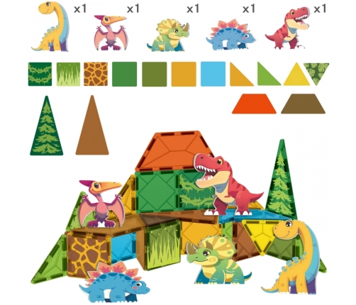 WOOPIE Magnetyczne Klocki Konstrukcyjne 7,5 cm Dino 30 el.