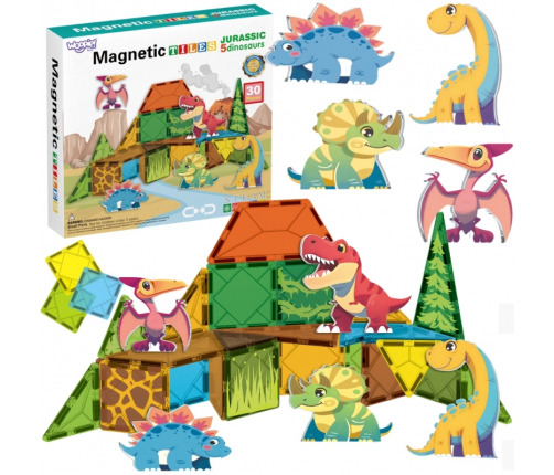 WOOPIE Magnetyczne Klocki Konstrukcyjne 7,5 cm Dino 30 el.