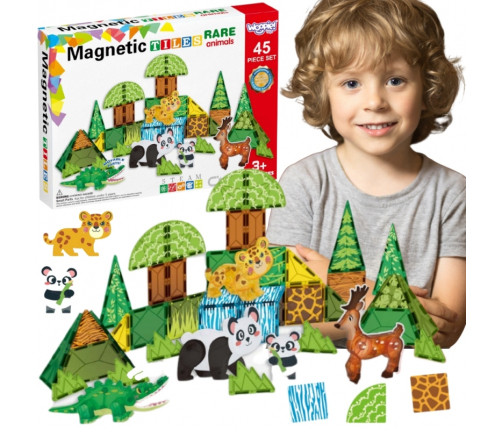 WOOPIE Klocki Magnetyczne Konstrukcyjne 3D Zestaw Edukacyjny Rzadkie Zwierzęta 45el.