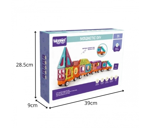 WOOPIE Klocki Magnetyczne 3D Zestaw Pociąg 71el.