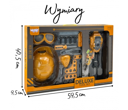 WOOPIE Zestaw Narzędzi Małego Majsterkowicza Gogle Kask Młot Pneumatyczny 21el.