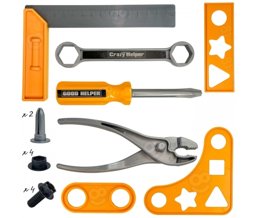 WOOPIE Zestaw Narzędzi Małego Majsterkowicza Gogle Kask Młot Pneumatyczny 21el.
