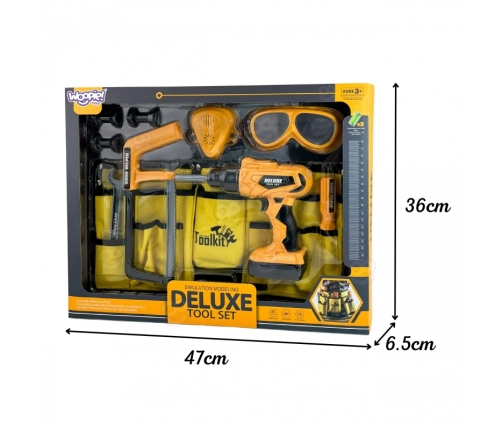 WOOPIE Zestaw Narzędzi Małego Majsterkowicza Gogle Wkrętarka Pas Na Narzędzia 16el.