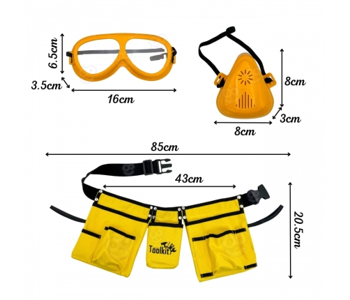 WOOPIE Zestaw Narzędzi Małego Majsterkowicza Gogle Wkrętarka Pas Na Narzędzia 16el.