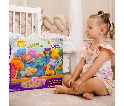 WOOPIE Piasek Kinetyczny 1,2 kg Zestaw XL ZOO Stolik z Foremkami