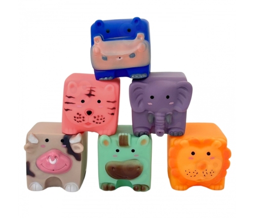 WOOPIE BABY Klocki Sensoryczne Zwierzątka Układanka do Ściskania + Dźwięk 6 el.