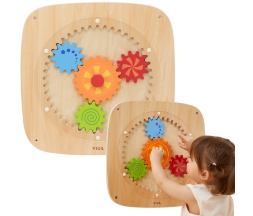 VIGA Drewniana Tablica z Kolorowymi Kołami Zębatymi
