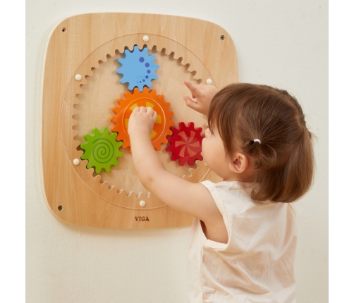 VIGA Drewniana Tablica z Kolorowymi Kołami Zębatymi