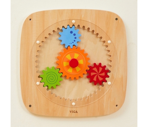 VIGA Drewniana Tablica z Kolorowymi Kołami Zębatymi