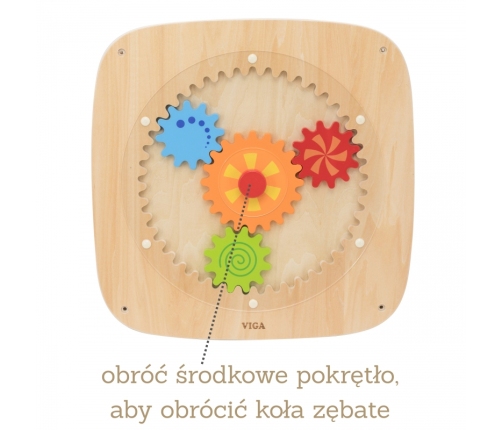 VIGA Drewniana Tablica z Kolorowymi Kołami Zębatymi