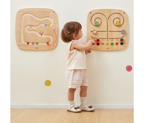 VIGA Drewniana Tablica Manipulacyjna Sensoryczna Labirynt Dotknij i Dopasuj