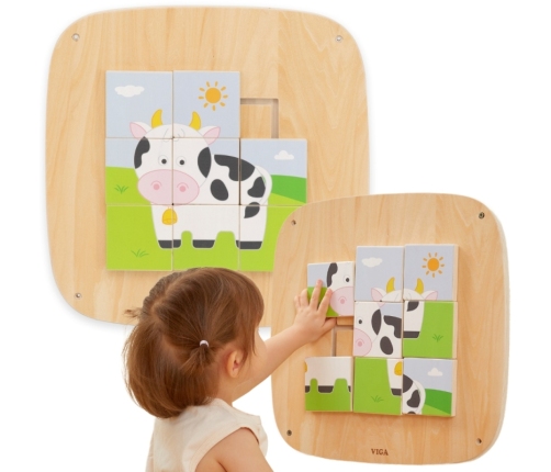 VIGA Drewniana Tablica Manipulacyjna Sensoryczna Układanka Obrazkowa