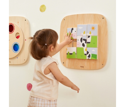 VIGA Drewniana Tablica Manipulacyjna Sensoryczna Układanka Obrazkowa