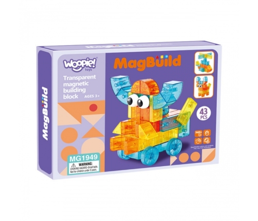 WOOPIE Przezroczyste Magnetyczne Klocki Konstrukcyjne 43 el.