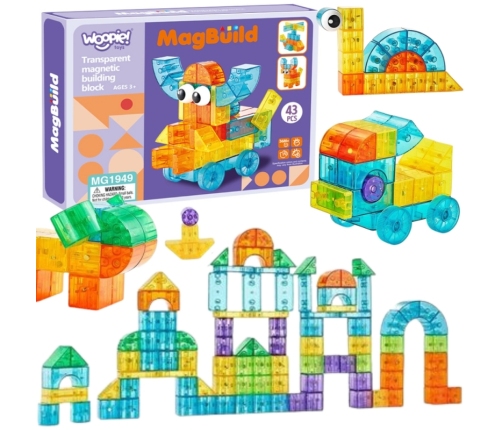 WOOPIE Przezroczyste Magnetyczne Klocki Konstrukcyjne 43 el.