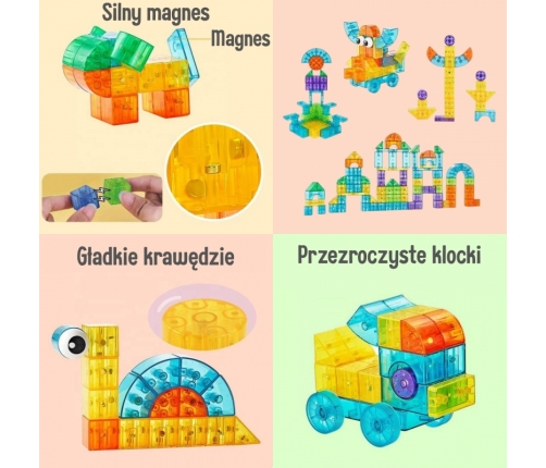 WOOPIE Przezroczyste Magnetyczne Klocki Konstrukcyjne 43 el.