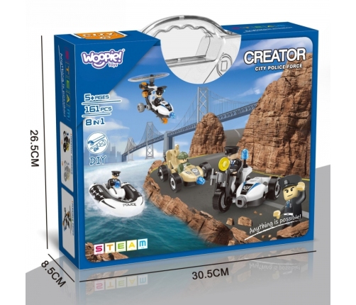 WOOPIE Klocki Konstrukcyjne Zbuduj Pojazdy Policyjne 8 Modeli STEAM – Zostań bohaterem miasta!