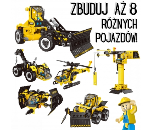 WOOPIE Klocki Konstrukcyjne Zbuduj Pojazdy Budowlane 8 Modeli STEAM