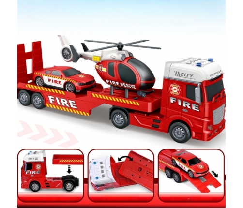 WOOPIE Zestaw Pojazdów Laweta Strażacka Helikopter Samochód Dźwięk Światła