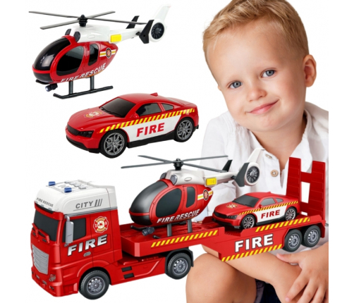 WOOPIE Zestaw Pojazdów Laweta Strażacka Helikopter Samochód Dźwięk Światła
