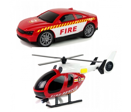WOOPIE Zestaw Pojazdów Laweta Strażacka Helikopter Samochód Dźwięk Światła