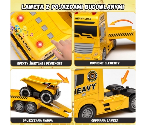 WOOPIE Samochód Laweta z Pojazdami Budowlanymi