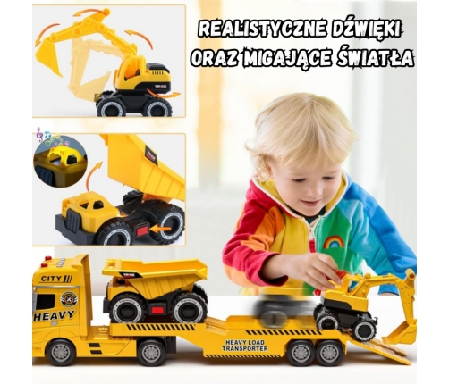 WOOPIE Samochód Laweta z Pojazdami Budowlanymi