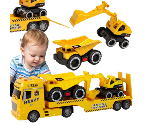 WOOPIE Samochód Laweta z Pojazdami Budowlanymi