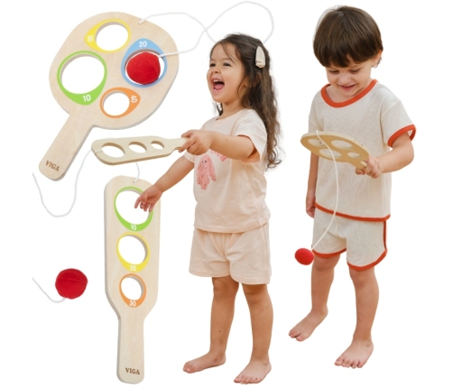 VIGA Drewniany Zestaw Paletek do Gry Złap Piłkę z Punktacją