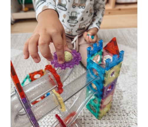 WOOPIE Klocki Magnetyczne Konstrukcyjne 3D Zestaw Edukacyjny Tor Kulkowy 126el.el.