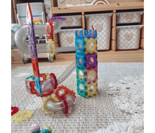 WOOPIE Klocki Magnetyczne Konstrukcyjne 3D Zestaw Edukacyjny Tor Kulkowy 126el.el.