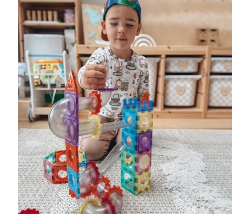 WOOPIE Klocki Magnetyczne Konstrukcyjne 3D Zestaw Edukacyjny Tor Kulkowy 126el.el.