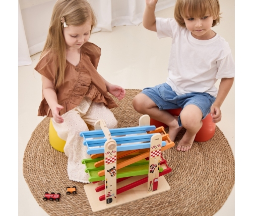 VIGA Drewniana Podwójna Zjeżdżalnia Dla Samochodzików Tor Wyścigowy