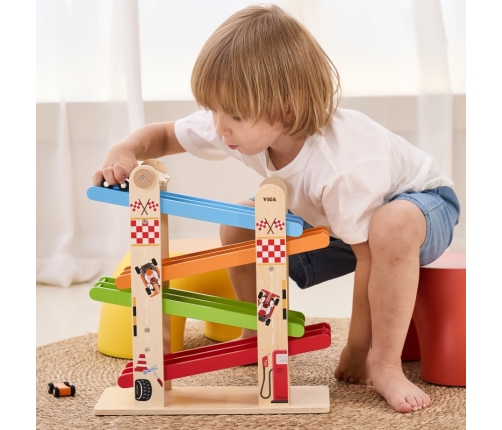 VIGA Drewniana Podwójna Zjeżdżalnia Dla Samochodzików Tor Wyścigowy