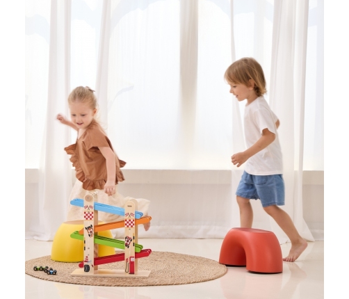 VIGA Drewniana Podwójna Zjeżdżalnia Dla Samochodzików Tor Wyścigowy