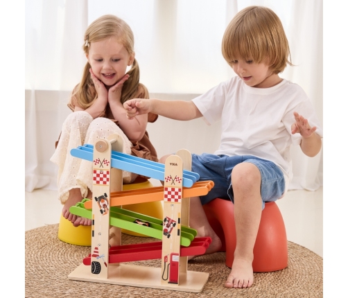 VIGA Drewniana Podwójna Zjeżdżalnia Dla Samochodzików Tor Wyścigowy