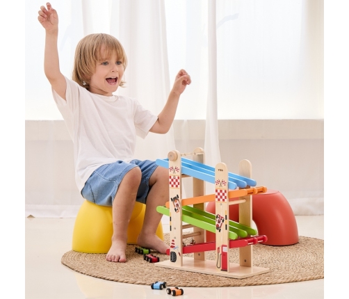 VIGA Drewniana Podwójna Zjeżdżalnia Dla Samochodzików Tor Wyścigowy