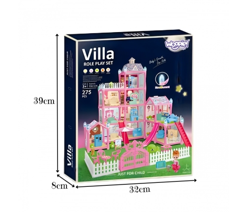 WOOPIE Domek dla Lalek Villa z Akcesoriami i Lalką Podświetlany 275el.