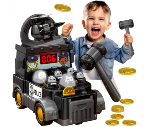 WOOPIE Gra Zręcznościowa Uderz Młotkiem Wbijak Wóz Policyjny z Akcesoriami