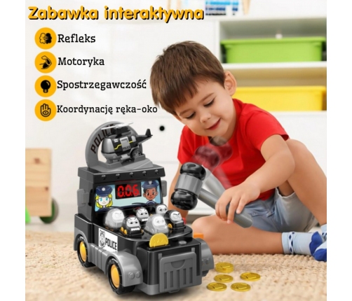 WOOPIE Gra Zręcznościowa Uderz Młotkiem Wbijak Wóz Policyjny z Akcesoriami