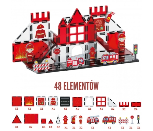 WOOPIE Klocki Magnetyczne 3D Zestaw Straż Pożarna 48el.
