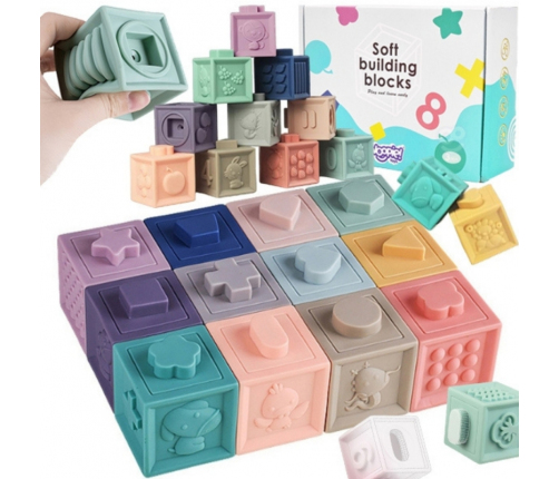 WOOPIE BABY Klocki Sensoryczne Układanka Do Ściskania Dźwięk 12 el.